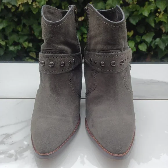 Coach Suede 3.5" Block Heel Harness Bootie In Grey Women's Size 7.5 - Picture 3 of 10